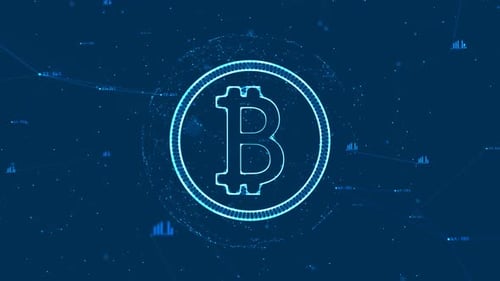 Digital Bitcoin Cryptocurrency Symbol with Data Network Animation