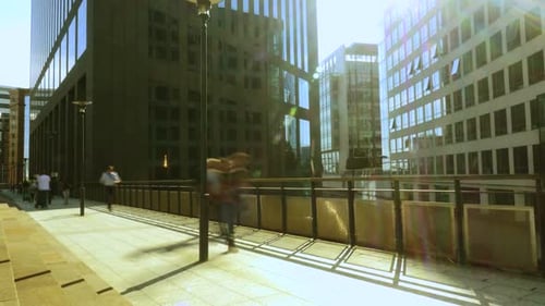 Group of Pedestrians Commuting on Crowded Urban City Street