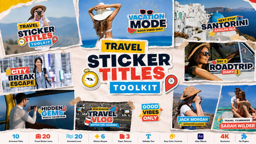 Toolkit für Reiseaufklebertitel für After Effects — Vacation Vlog Grafiken