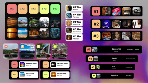 Animated Tier Ranking Board for Reviews and Comparisons