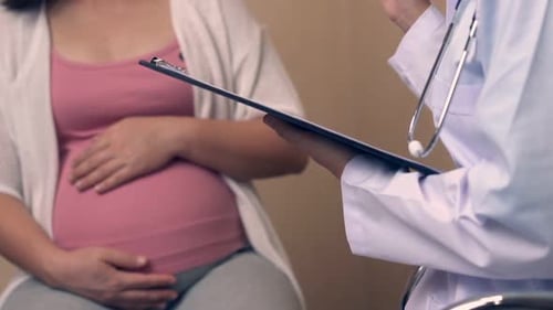 Pregnant Woman and Gynecologist Doctor at Hospital