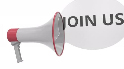 Animated 3D Megaphone with Join Us Message