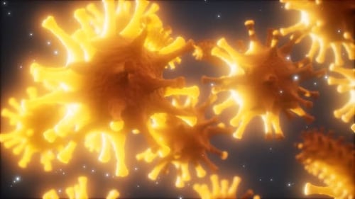 Animated Microscopic Virus Cells Floating and Glowing Loop