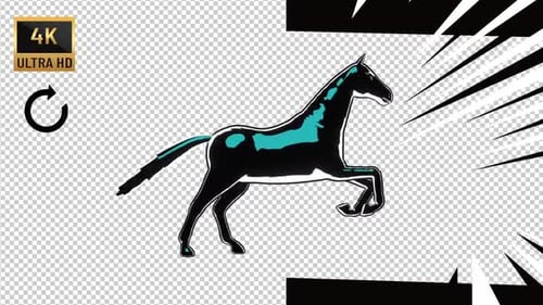 Animated Black Horse Running Flat Design Loop