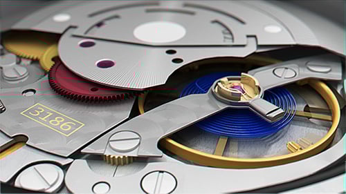 Close-up Watch Movement: Intricate Gears and Springs Animation