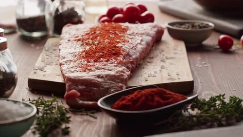 Woman Chef Cooking Ribs Closeup