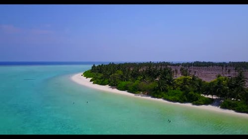 Aerial view landscape of beautiful shore beach adventure by blue green sea and white sandy backgroun