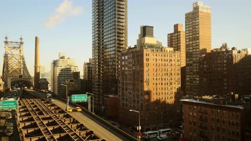 Aerial Shot of New York City Skyline Cityscape in Financial Business District