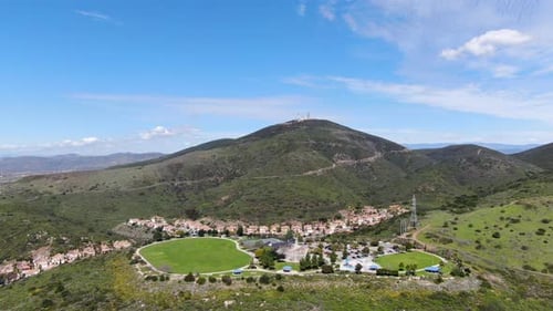 Aerial View of Small Community Park in Middle Class Neighborhood in the Valley During Sunny Day