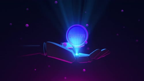 Robotic Hand Reveals Digital Solution with Neon Glow