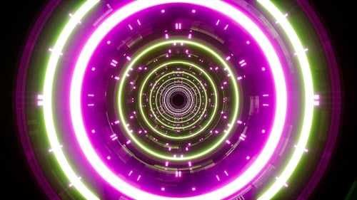 Flowing Motion of Purple Light Dots in Green Circle Tunnel