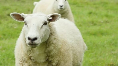 A Sheep Walks Towards the Camera and Looks Straight Inside It.