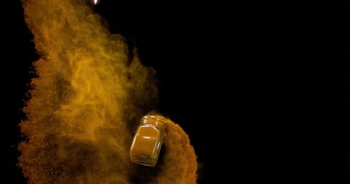 Turmeric, curcuma longa, Powder falling against Black Background, Indian Spice, Slow Motion 4K
