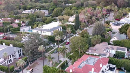 Beverly Hills area on a summer day. Aerial shot