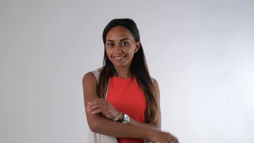 Pretty Black Model Working on Camera in Fashion Studio