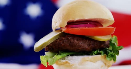 Burgers with American Flag Background