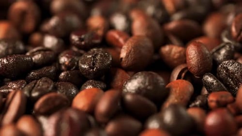 Macro Shot of Coffee Beans Falling