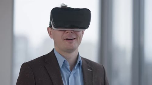 Man in VR Headset Interacting in Office