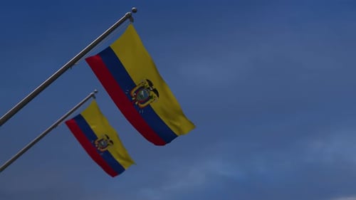 Realistic Ecuador Flags Waving Against Blue Sky
