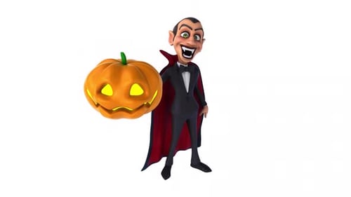 Animated 3D Vampire Character with Funny Pumpkin Head