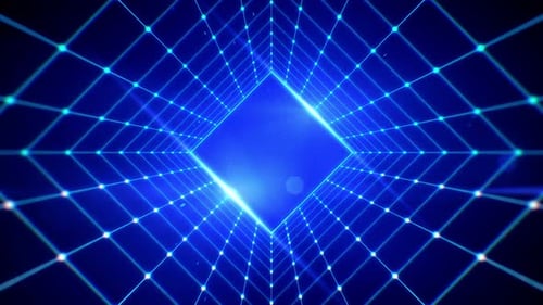 Futuristic Blue Grid Tunnel Network Loop