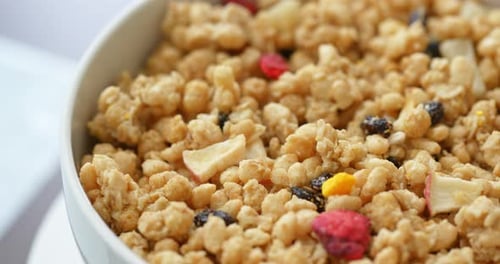 Crunchy Granola Cereal with Fruit Close Up