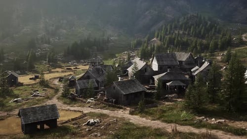 Animated Medieval Village in Misty Mountain Valley