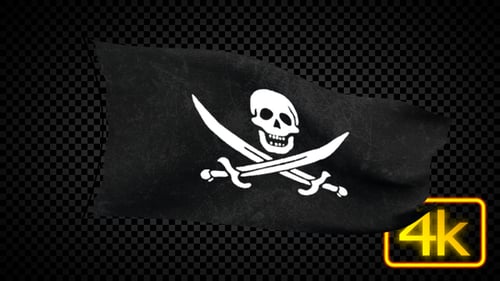 Waving Pirate Flag with Skull and Crossbones