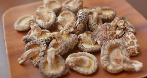 Dried Shiitake Mushrooms on a Plate Close Up
