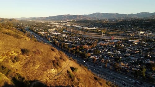 Aerial Los Angeles Freeway traffic