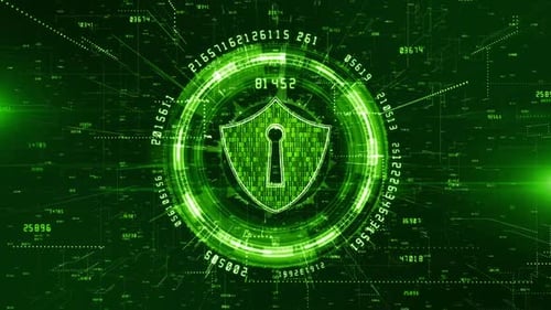 Futuristic Digital HUD Interface with Cyber Security Shield Animation