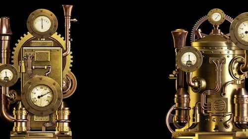 Retro Steampunk Industrial Machine Animation with Spinning Gears