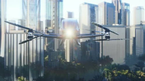 Futuristic Autonomous Drone Landing on Modern City Rooftop