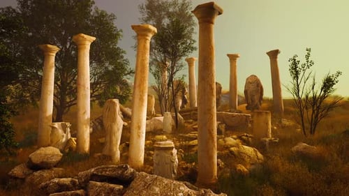 Ancient Roman Ruins with Broken Statues