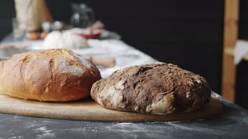 Freshly Baked Homemade Bread on Kitchen Table