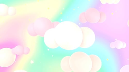 Pastel Rainbow Sky with Floating Clouds and Twinkling Stars