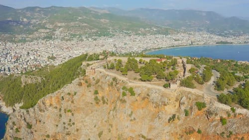 Alanya Castle Alanya Kalesi Aerial View of Mountain and City Turkey