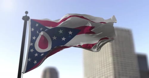 Waving Ohio State Flag Animation with City View