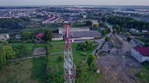 Aerial View to the Wireless Mobile Television and Radio Broadcasting Mast