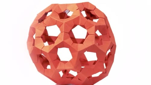Red Modular Origami Ball Close Up.