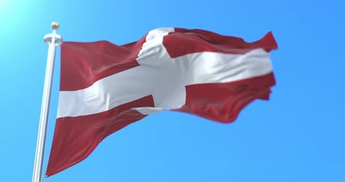 Realistic Denmark Flag Waving Against Blue Sky Animation