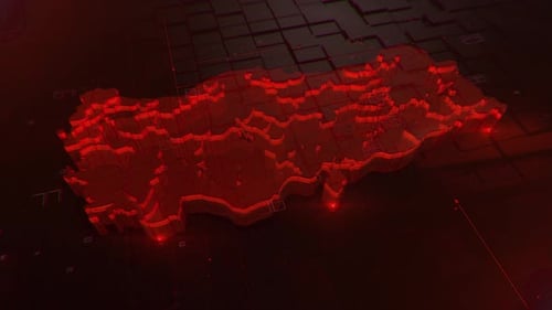 Futuristic Digital Map of Turkey with Pulsing Red Glow