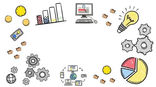 Animated Hand Drawn Business and Technology Icons Background
