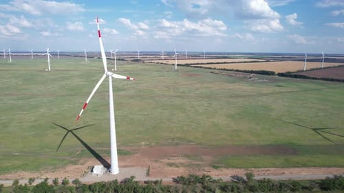 Aerial View of Wind Power Turbine is a Popular Sustainable Renewable Energy Source on Beautiful