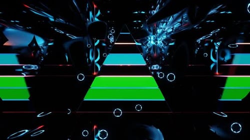 Rotação da pirâmide de discoteca musical no túnel do espelho 02