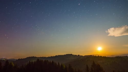 Moon Rise and Stars Time Lapse in Mountains