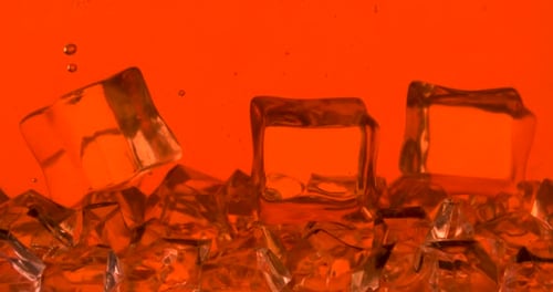 Ice Cubes Falling in an Orange Liquid