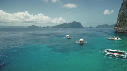 Tropical Ocean Aerial Boats Ships Yachts at Blue Water