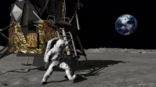 Astronaut First Steps on Moon Surface 3D Animation