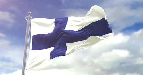 Realistic Waving Flag of Finland with Blue Sky Background Loop